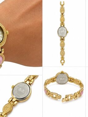 Gold-Tone Bracelet Watch with Pink Stone Accents